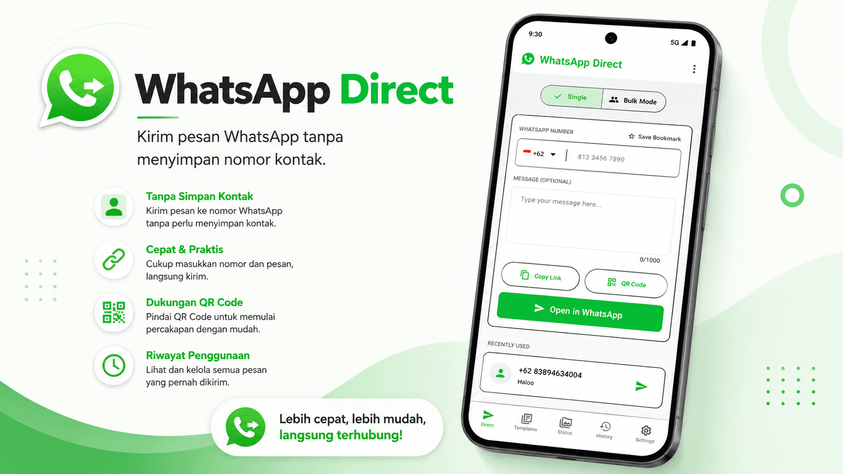 WhatsApp Direct - Instant & Bulk Sender - Interface Utama